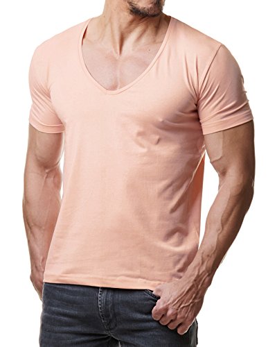 Re Rock Young & Rich - Camiseta para hombre, en 12 colores, con cuello de pico, corte ajustado y monocolor - tallas de la S hasta 3XL Color rosa envejecido. XXL