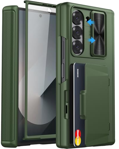 Image of for Samsung Galaxy Z Fold 6 Case with Card Holder & Slide Camera Lens Cover & Hinge Protection & Screen Protector, Heavy Duty Full Body Protective Phone Cover Case for Galaxy Z Fold 6, Green