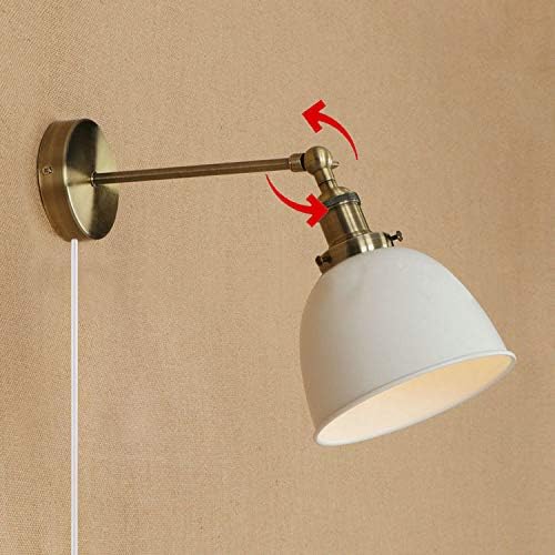 Metal White Shade Wall Light Loft Style Antique Wall Mounted Lamp for Bedroom Kitchen Restaurant with UL Plug-in Button Cord Bulbs Not Included