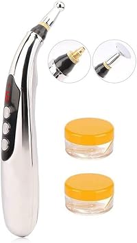 Zeerkeer 3-in-1 Acupuncture Pen Electronic Acupuncture Massage Pen with 3 Massage Heads and 2 Massaging Gel USB Rechargeable Meridian Energy Pen for Pain Relief
