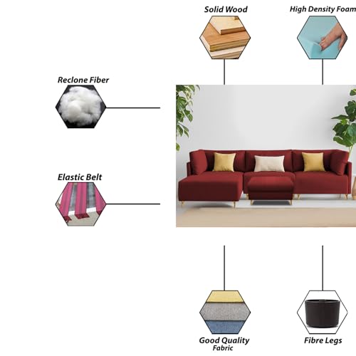 Image of Carina LHS 4 Seater L Shape Sofa Set with Center Table for Living Room (Maroon Fabric) Premium Fabric Sofa