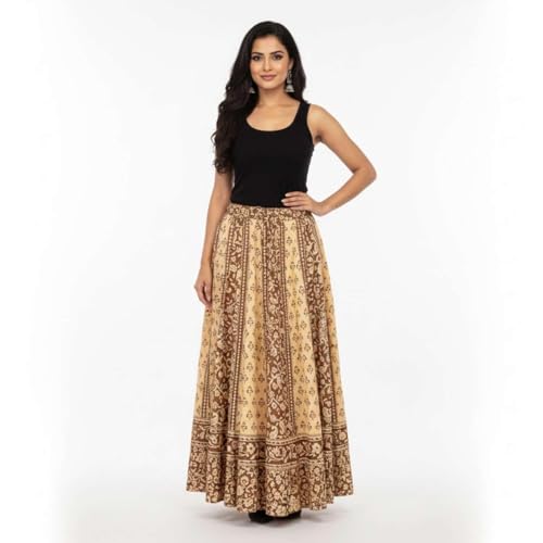 Image of HARSHITA-Enterprises Jaipuri Women's Cotton Printed Elastic Long Skirts