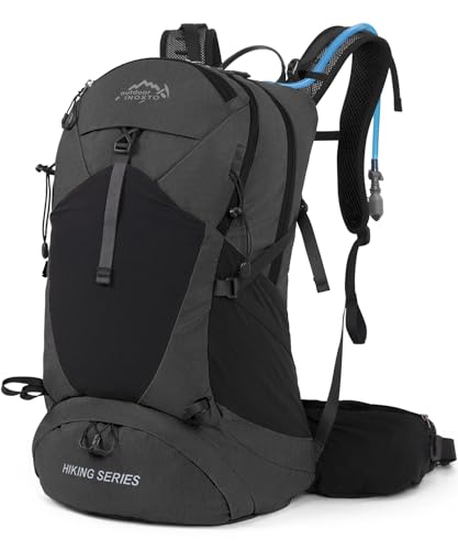INOXTO Wanderrucksack 25L, mit 3L Wasserbeutel leichter Wanderrucksack mit Regenschutz für Bergsteigen, Wandern, Camping, OutdoorSportarten für Damen und Herren (Schwarz, standard)