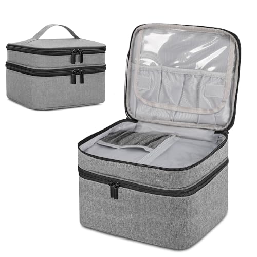 Organizador de Esmalte, Caixa de Maquilhagem Portátil com Duas Camadas Comporta 30 Frascos, Adequado para Vernizes e Acessórios para Nail Art(Cinza)