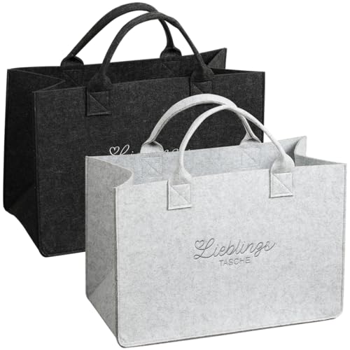 Kesper - Taschen 2er-Set „Lieblingstasche“ – Material: Filz-Optik, 100% Polyester - Maße je Tasche: 50x25x34 cm - Farbe: dunkelgrau & hellgrau - Einkaufstasche, Aufbewahrung, Shopper - 9422813