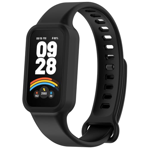FiiMoo Correas Compatibles con Xiaomi Smart Band 9 Active/Xiaomi Redmi Band 3, Pulseras de Repuesto Silicona de Ajustable, Correa de Silicona Impermeables Deportivas para Xiaomi Mi Band 9 Active-Negro