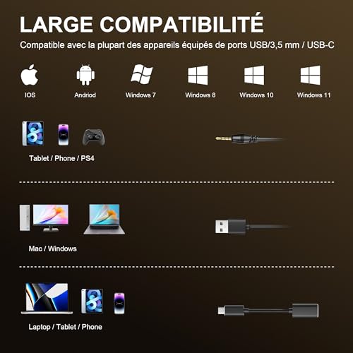 Casque Stéréo Wantek 882F Micro Réduction Bruit Écouteurs PC Portable USB C - 5