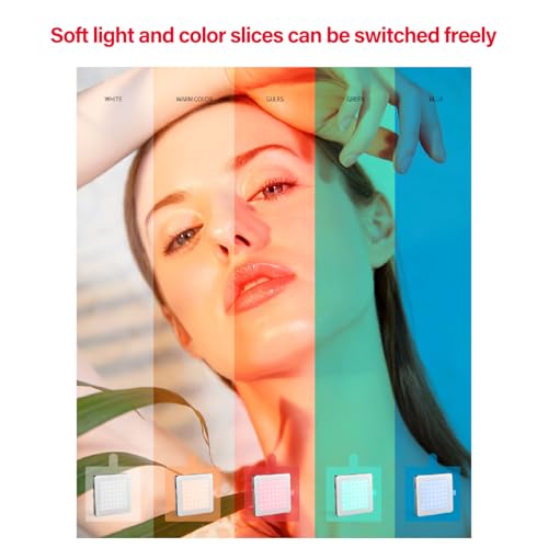 Image of Small LED Video Light Panel, 49 Beads High Brightness 6500K | Touch Control | 4 Magnetic Color Filters | Portable Design for Vlogging, Photography