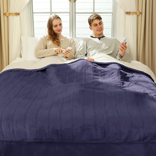 King Size Heated Blanket 100" x 90" - Soft Warm Flannel Sherpa Electric Blanket with Dual Control, 5 Heating Levels & 10 Hours Auto Off, Washable Heated Blanket with Fast Heating (Purple)