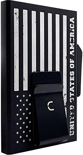 CAXGEK Pop Up Card Holder with Money Clip, Slim Minimalist Credit Card Wallet with RFID Blocking, 6 Cards Capacity, Gift Choice - USA Flag Engraved, Black