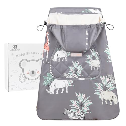 Image of Bebamour Baby Carrier Winter Cover Universal Hoodie All Season Carrier Cover for Baby Carrier (Grey Animal)