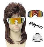 Auguyist Mullet Wig for Men Women Retro Costume Wig for Halloween, Cosplay, Mullet Wigs for 80s Themed Parties, Rock Star Costumes (Medium Brown)