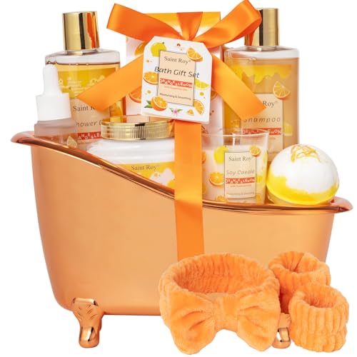 Image of Orange Scents spa gift set Great Gift Lemon Spa Gifts for girls, Body care Set Birthday Gifts, Gift Baskets for Woman, 11pcs Bath Gift Set for Women, Christmas Gifts for Women Citrus Spa Gift Basket