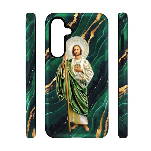 qizjio San Judas Green Marble Phone Case Shockproof Protective Mexican Cases for Samsung Galaxy S24 FE