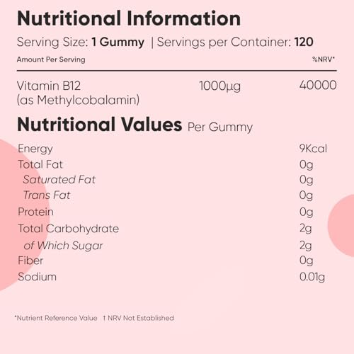Vitamin B12 Gummies - 120 Gummies - 4 Months Supply - 1000mcg - 1 per Day - Vegan & Gluten-Free - Tasty, Natural Pomegranate Flavour - Bioavailable Methylcobalamin Form - B12 Vitamin Supplement - Image 6