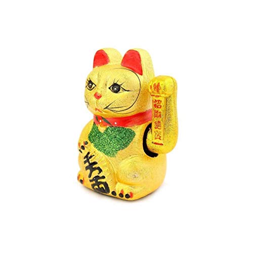 lachineuse – Maneki Neko dorado con brazo que se mueve – Estatua de gato japonés – Estatuilla de 17 cm con brazo móvil – Objeto Kawaii Deco Oro – Idea de regalo Japón Asia – Suerte, Felicidad, fortuna