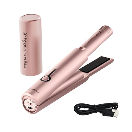 Piastra Cordless Gamma+ X-Hybrid da Viaggio | Mini Piastra per Capelli Senza Fili 2 in 1 | Per Capelli Ricci e Lisci | Ricarica con USB Tipo-C | 3 Temperature | Design Compatto | Portatile (Gold Rose)