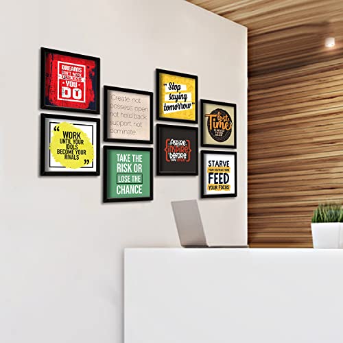 Image of PAPER PLANE DESIGN Motivational Quotes Wall Framed Posters, Office Wall Decor with Quotes.Set of 8 (10 x 10 Inch) (MDF POSTERS)