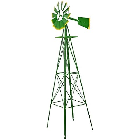 ELECWISH 8ft Steel Windmill Yard Garden Metal Decoration Wind Mill Weather Vane Weather Resistant (Green) Cover