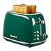 Roter Mond 2 Slice Toaster Retro Stainless Steel with Bagel, Cancel, and Defrost Functions, 6 Bread Shade Settings, Extra Wide Slots and Removable Crumb Tray, Green