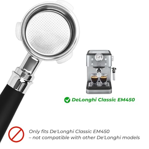 Image of 51mm Bottomless Portafilter 3 Ears Fits for DeLonghi Classic EM450, Includes Puck Screen, Double Shot Filter Basket