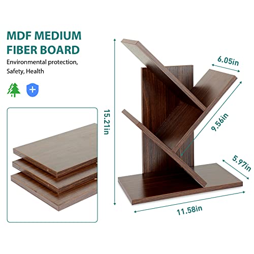 Zrwd Tree Bookshelf, 3-Tier Book Storage Organizer Shelves Floor Standing Bookcase, Wood Storage Rack For Office Home School Shelf Display For Cd/Magazine（Dark Walnut ） #TOP1