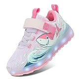 SKASO Toddler Girl Shoes Light Up Shoes Led Shoes with Hook and Loop Toddler Girl Sneakers Comfortable Pink Shark Shoes Toddler Size 9