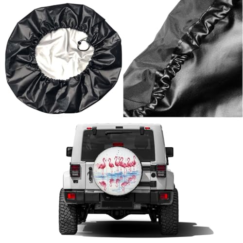 Image of Pink Flamingos Watercolor Painting Spare Tire Cover Dust-Proof Wheel Tire Cover Fit Trailer, RV, SUV and Many Vehicle 17 Inch