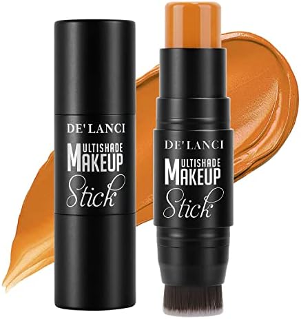 DE'LANCI Cream Contour Stick, Concealer Stick Contour with Brush, 2 in 1 Full Coverage Concealer Makeup Foundation Stick, Waterproof Contour Stick with Strong Malleability Performance (#02 Caramel)…