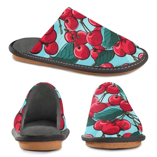 Cherry Leaves Fuzzy Slippers Soft Home Bedroom Slippers for Women Men House Shoes4