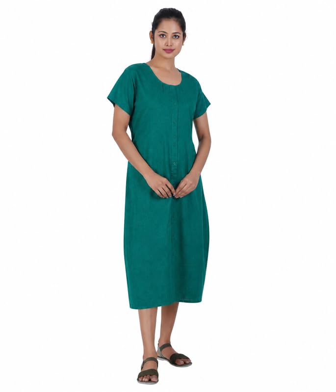Image of MENMAII Women's [L-4XL] Full Open /Front Buttoned [a Kind of Adaptive Clothing] Multipurpose Nighty for Maternity /Pregnancy /Elderly /Patient /Feeding /Hospital Purpose Nighty Calf Length