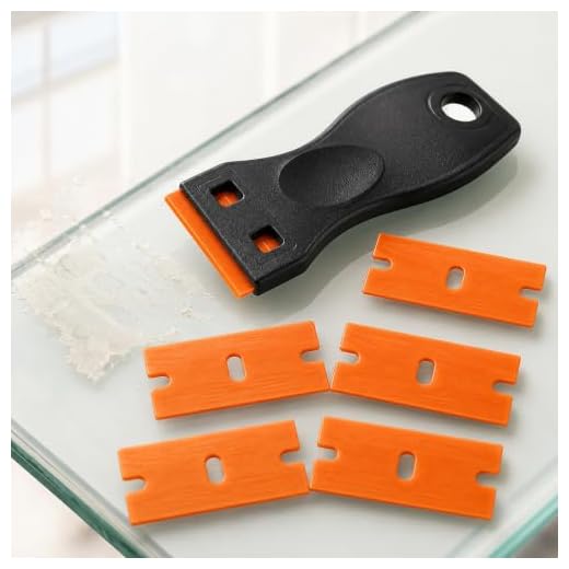 Plastic Blade Scraper with 5 Replacement Blades, Sticker, Label, Decal and Adhesive Remover Tool for Glass, Car, Walls and Vinyl