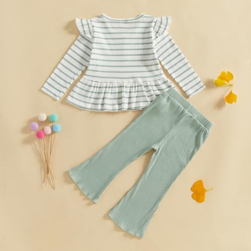 Mubineo Toddler Baby Girl Clothes Cute Ribbed Outfits Knit Long Sleeve Shirt Tops Bell Bottom Pant Fall Winter Outfit4