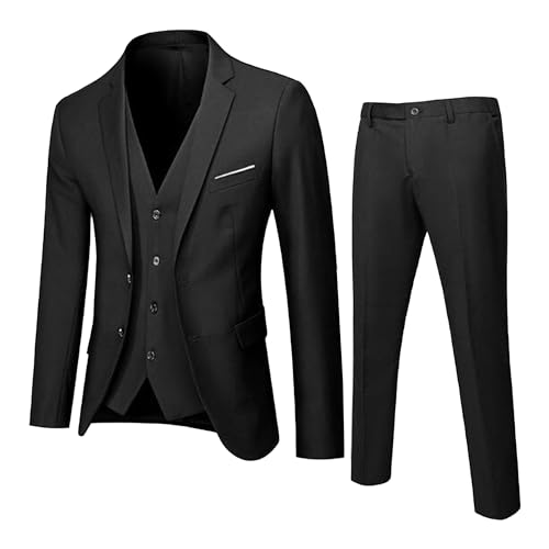 Men's Shawl Prom 3-Piece Suit Set Slim Fit Formal Party Solid Blazer Wedding Tuxedo Regular Suits