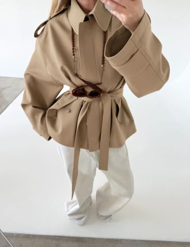 Women's Trench Coat with Belt Long Sleeve Single-breasted Pocket Jacket, 2025 Autumn Lapel Outerwear Street4