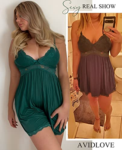 Image of Avidlove Women Chemise Night Gown Lace Modal Sleepwear V-Neck Full Slip Babydoll Lingerie Sexy Nightgowns