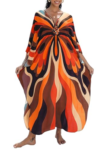 Image of Yanziliu Kaftan Dress for Women,Plus Size Hawaiian Batwing Sleeve Beach Cover Up Summer Swimsuit Dresses