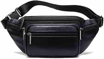 FANDARE Waist Bag for Men Women Sling Bag Genuine Leather Chest Crossbody Bag Cover Pack for Hiking Cycling Travel Outdoor Sports Gym Business College Shoulder Bag Black A,L, Black