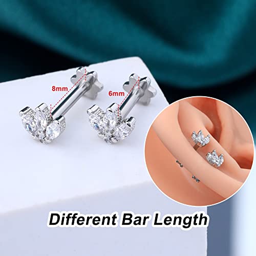 Cocharm 16G Marquise Flower Cartilage Earring Stud For Women Flat Back Cartilage Studs Cz Marquise Internally Threaded Conch Piercing Jewelry 16G Conch Studs #TOP4