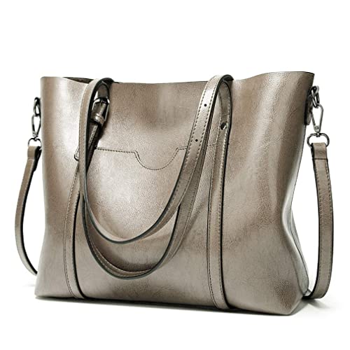 Panzexin Women Top Handle Satchel Handbags Messenger Shoulder Bag For Women Oil Wax Leather Tote (Light Grey) #TOP9
