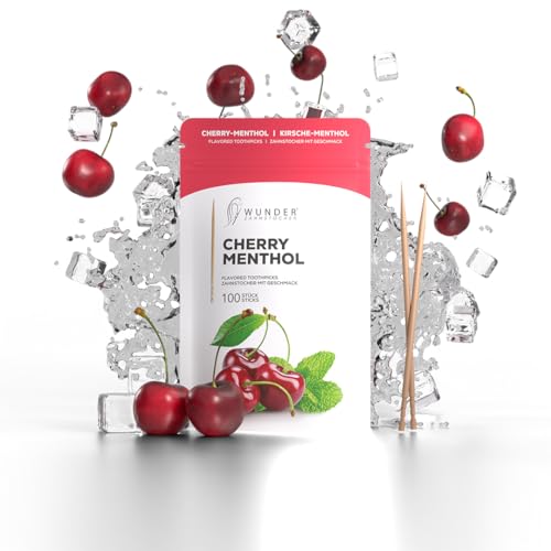 Wunder Palillos de Dientes - En 8 Variedades Refrescantes - Palillos de Dientes con Gusto - Palillos de Dientes Cereza/Mentol - contra el mal aliento - aliento frescor - Limpieza dental