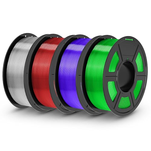 Image of TECBEARS PLA 3D Printer Filament, 4KG PLA Filament 1.75mm, Neatly Wound 3D Printing Filament, Dimensional Accuracy + /- 0.02 mm,1 Kg Per Spool, Pack of 4, Transparent+Clear(Red, Purple, Green)