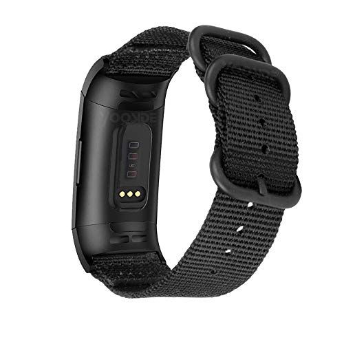 YOOSIDE Nylon Band for Fitbit Charge 3/Charge 4, NOTA Woven Nylon Band with Metal Stainless Steel Ring Wristband Strap for Fitbit Charge 4/4 SE(Black) - image 2