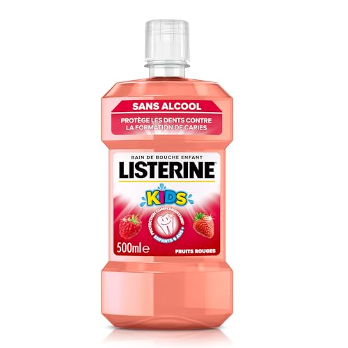 Listerine – Bain de Bouche Enfant Fruits Rouges 0% Alcool (bouteille de 500 ml) – Soin bucco-dentaire pour éliminer 99,9% des bactéries – Bain de...