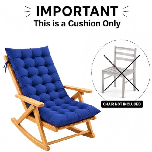 Image of KYNE Rocking Chair Cushion 18 x 50 Inch Thick Tufted Chair Cushion with Backrest and Seat Pad Soft Premium Fabric Polyester Filling Non Slip Indoor Outdoor Rocking Chair Cushion (Navy Blue)