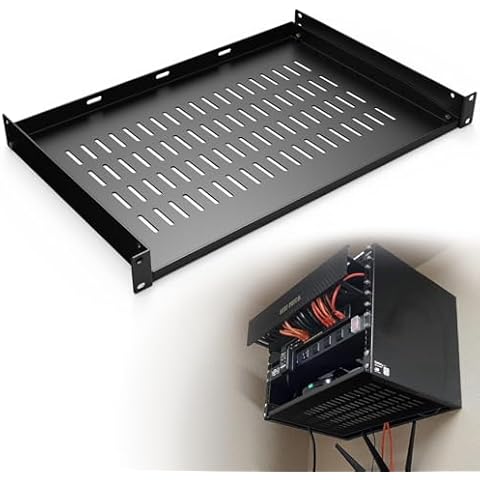 Fengone 1U Server Rack Shelf 12" (305mm) Rack Mount Shelf Network Rack Shelf Suitable for 19" Network Equipment Racks and Cabinets, Ventilated Cantilever Tray Cover