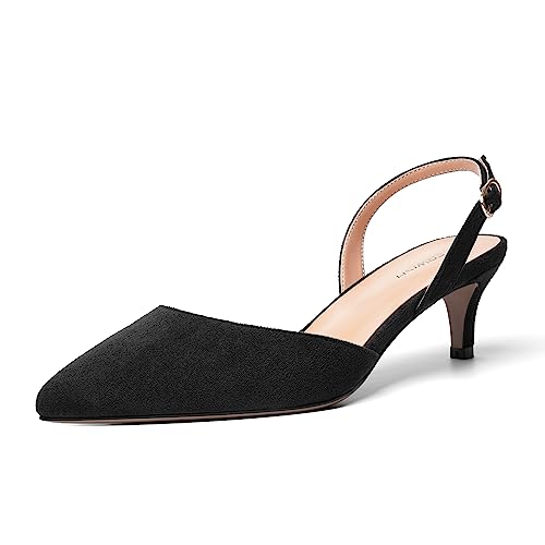 ROSERWISH Womens Dating Backstrap Suede Pointed Toe Dress Buckle Stylish Kitten Low Heel Pumps Shoes 2 Inch