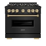 ZLINE Autograph 36 in. Black Stainless Classic Dual Fuel Range w/DuoPro Cooktop & Bronze Accents
