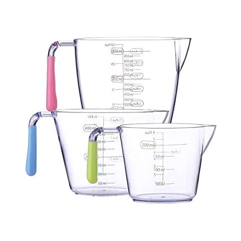 3 Pieces Angled Measuring Cups Plastic Liquid Measuring Cup Small Slanted Measuring Cup BPA Free Liquid Nesting Stackable Measuring Cups, 200/400/ 900ML, with Ml Pint and Oz Measurement Cover