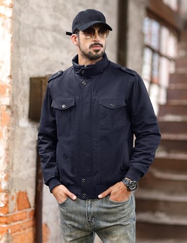 MAGCOMSEN Mens Winter Jacket Fleece Lined Work Jackets Waxed Canvas Shirt Jackets Warm Sherpa Trucker Military Jacket3